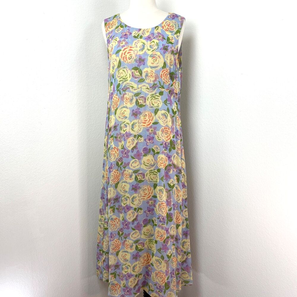 Sag Harbor Reversible Chiffon Floral & Geometric Maxi Dress Med Sleeveless Fairy